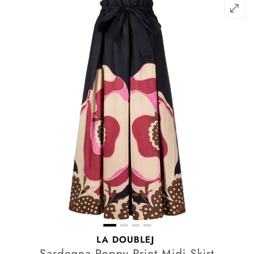LA DoubleJ Black and Pink Poppy Print Midi Skirt